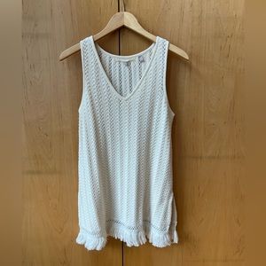 Knitted & Knotted Anthropologie Sleeveless Tunic Sweater S Ivory V-Neck Fringe